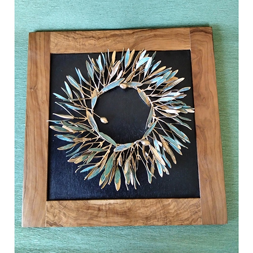 Κάδρο με Στεφάνι Φυσικό Κλαδί Ελιάς επιμεταλλωμένο και επιχρυσωμένο -image2-1043