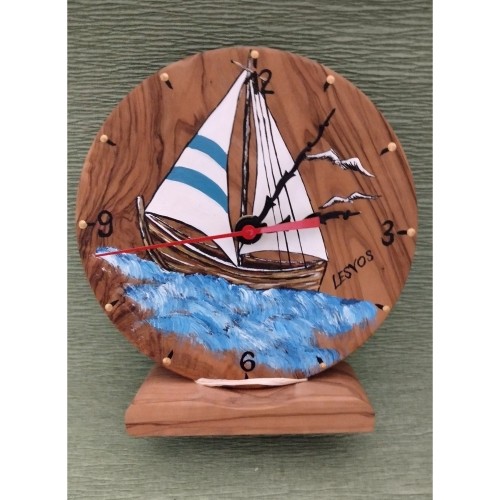 Ρολόι επιτραπέζιο στρογγυλό ζωγραφισμένο με καραβάκι -image2-512