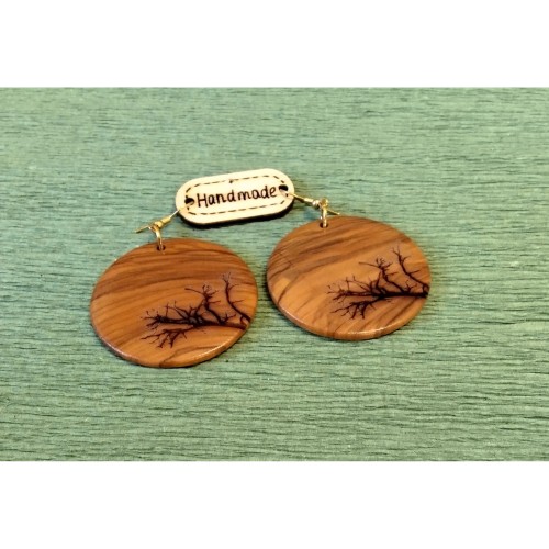 Laser engraved olive wood earrings -image2-809