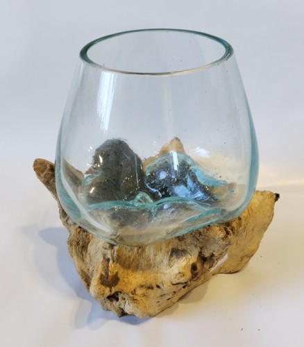 A wonderful vase made from a peace of root with blown glass-image1-1051