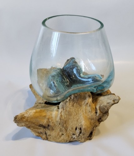 A wonderful vase made from a peace of root with blown glass-image2-1051