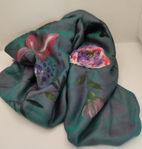 Unique Handpainted silk and cashmere scarf-image2-821